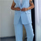 Conjunto de 2 Piezas para Mujer con Estilo: Blazer Sin Mangas y Pantalones de Cintura Alta