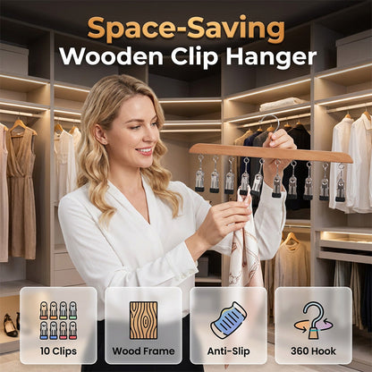 🌲🔥 ¡50% DE DESCUENTO! Perchero de Madera con Múltiples Pinzas – Organiza Calcetines, Bragas y Pañuelos en el Armario, Ahorra Espacio ✨👔