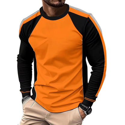 👕 ¡OFERTA POR TIEMPO LIMITADO 50% DTO! ✨ Camiseta de Manga Larga con Cuello Redondo y Bloques de Color – Alto Contraste, Transpirable, Corte Atlético 🔥