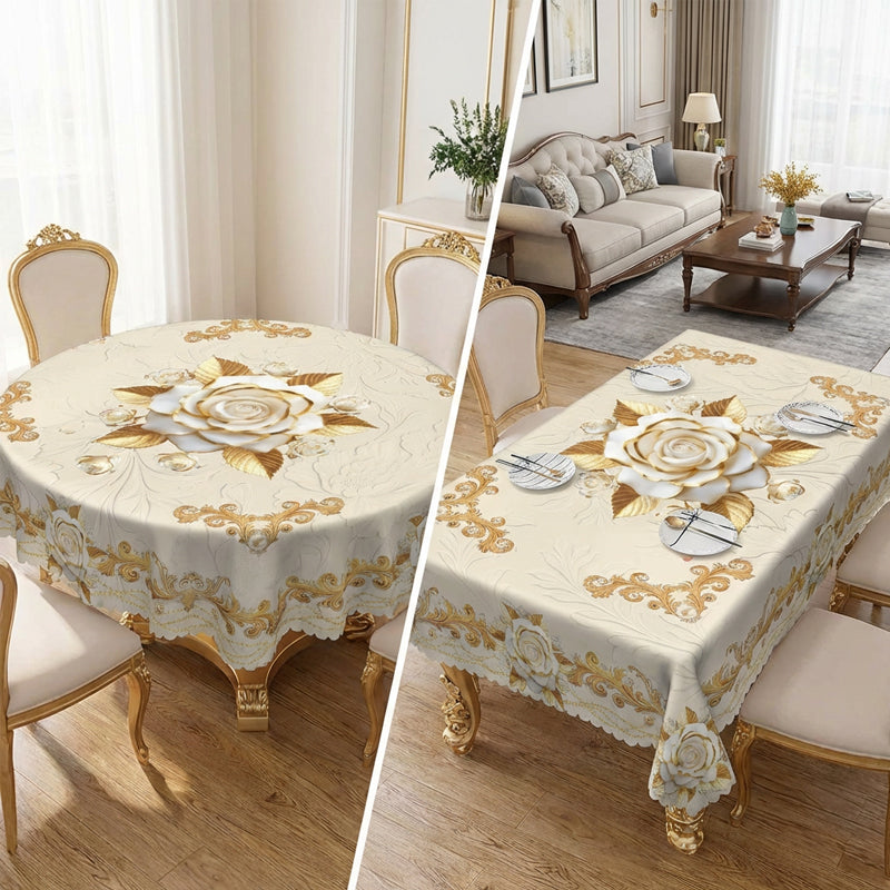 🌸🍽️ 50% OFF! Waterproof Gold Rose Tablecloth – Embossed Effect, Stain-Resistant, Elegant