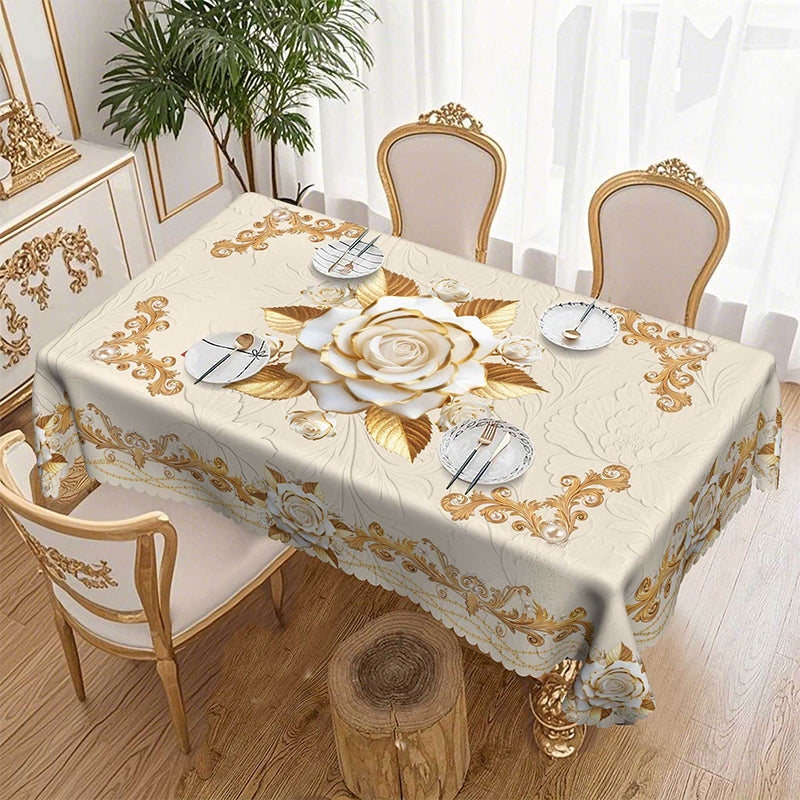 🌸🍽️ 50% OFF! Waterproof Gold Rose Tablecloth – Embossed Effect, Stain-Resistant, Elegant