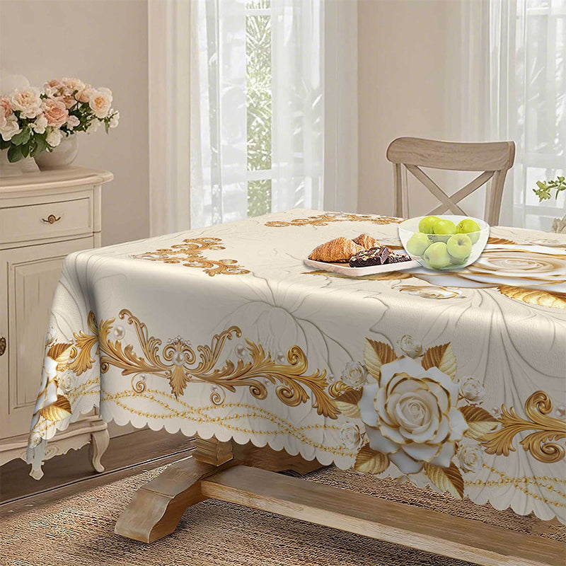 🌸🍽️ 50% OFF! Waterproof Gold Rose Tablecloth – Embossed Effect, Stain-Resistant, Elegant
