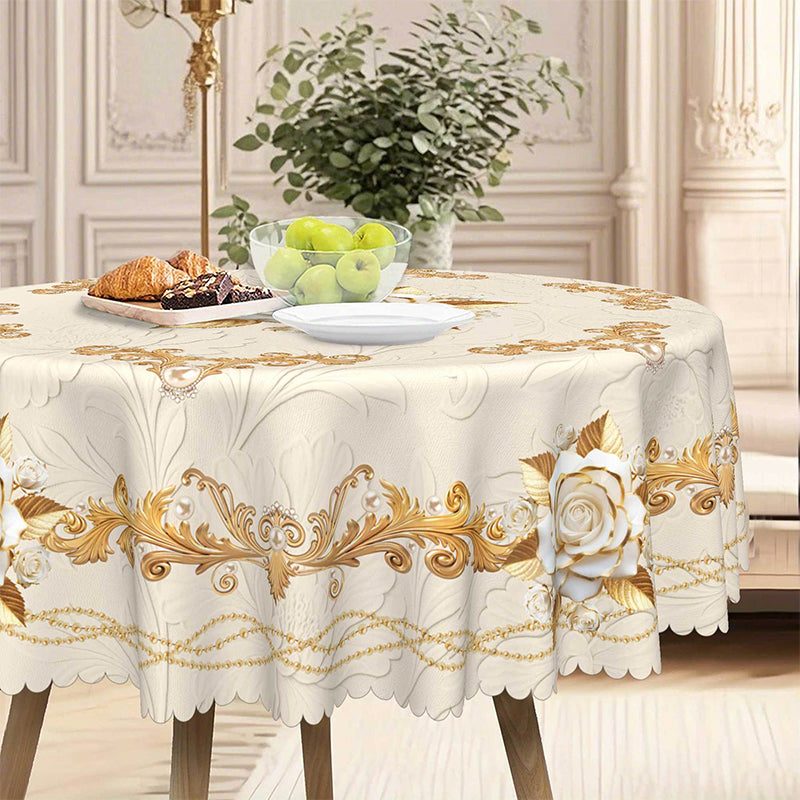 🌸🍽️ 50% OFF! Waterproof Gold Rose Tablecloth – Embossed Effect, Stain-Resistant, Elegant