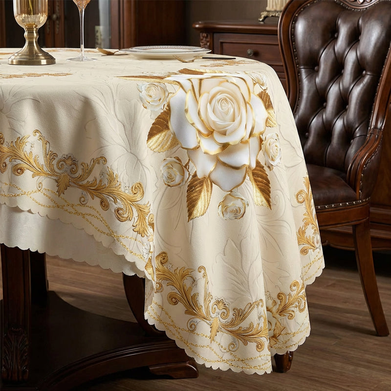 🌸🍽️ 50% OFF! Waterproof Gold Rose Tablecloth – Embossed Effect, Stain-Resistant, Elegant
