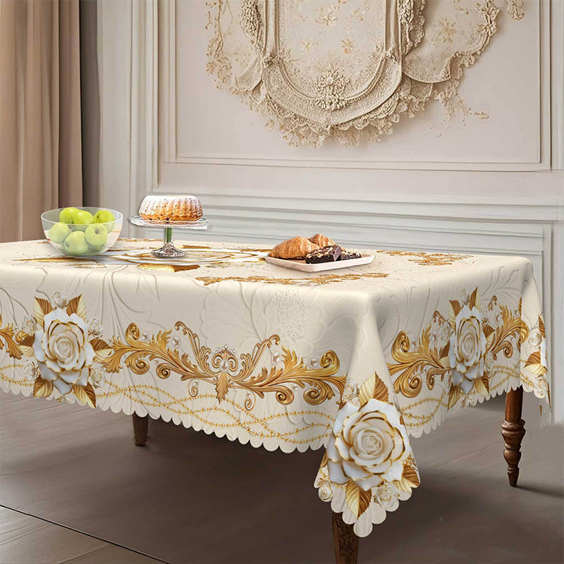 🌸🍽️ 50% OFF! Waterproof Gold Rose Tablecloth – Embossed Effect, Stain-Resistant, Elegant