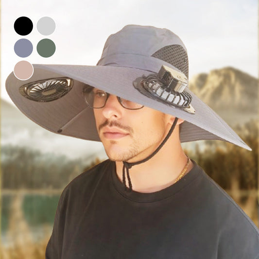 Sombrero Solar para Exteriores con Doble Ventilador