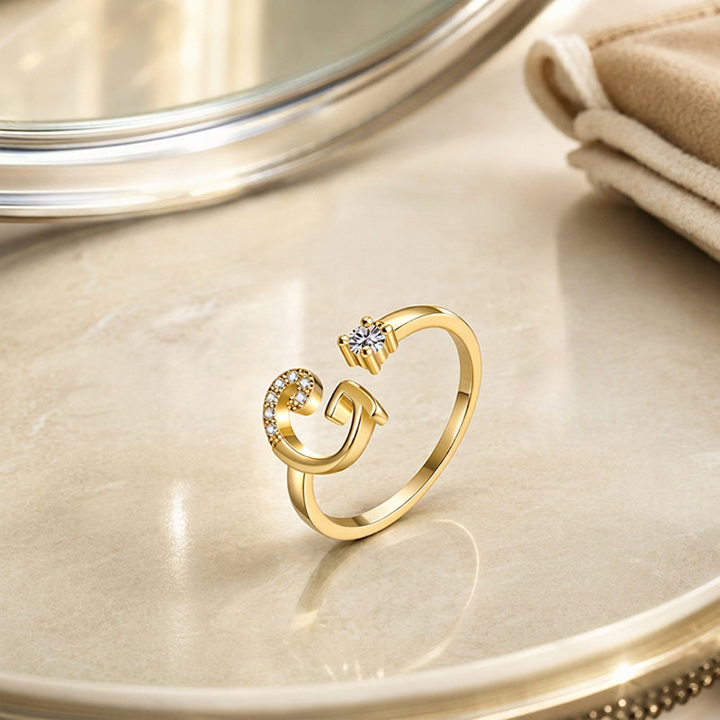 💍 ¡50% DE DESCUENTO AHORA! ✨ Anillo Inicial Ajustable con Destellos – Personalizable y elegante – Perfecto para regalar o usar a diario – ligero y luminoso 💖🌸🌿