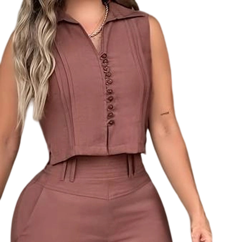 Conjunto de 2 Piezas de Top Sin Mangas y Pantalones para Mujer