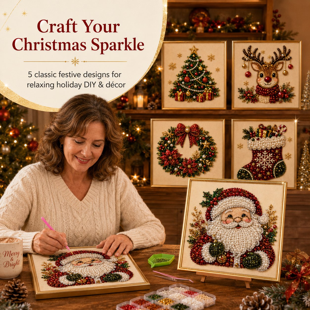 🎄🔥 50% OFF POR TIEMPO LIMITADO | Kit de Pintura con Perlas 3D Navideñas ✨ Crea una decoración brillante y acogedora hecha a mano para tu hogar